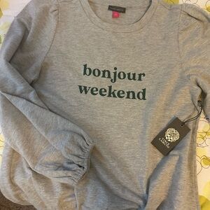 Vince Camuto Gray Blouse with Green Print